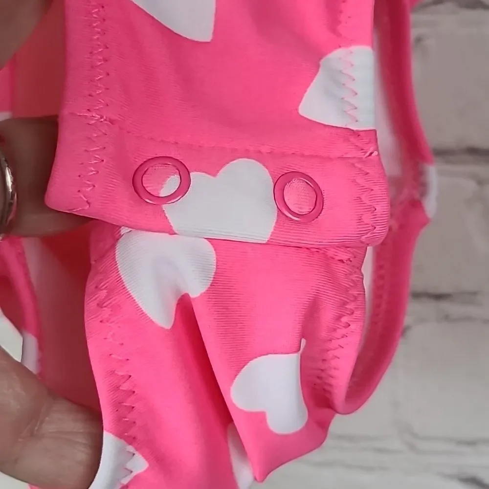 Carter's Baby Girl 3M Pink Neon Heart One-Piece Swimsuit Snap Bottom Infant Swim